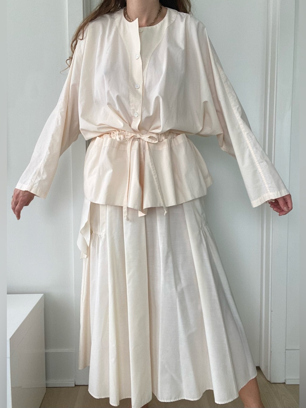 Lagen Look unlabelled 100% Cotton 2 piece cream colour top and skirt size S & L